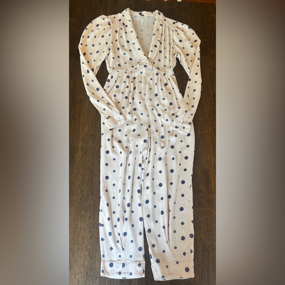 Free People Star Eyes Long Sleeve Cream Jumpsuit